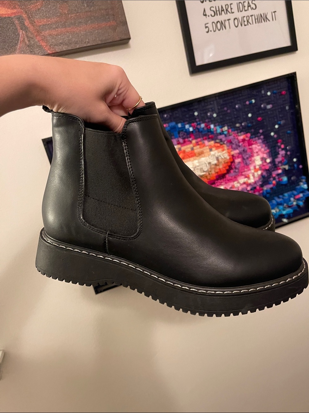 Madden Girl Black Chelsea Ankle Boots with Lug Sole
